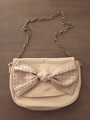 $12 • Buy Forever New Beige Bag With Gold-Studded Bow & Chain Strap - Great Condition