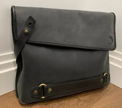 Black Leather Mens Clutch Bag/ Uberbag Insignia Graphite Grey Ipad Tablet Case • £59.95