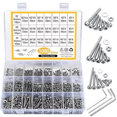 Nuts Bolt Assortment Kit Metric Stainless Steel M2 M3 M4 Screws Hex Set 1080 PCS • $17.70