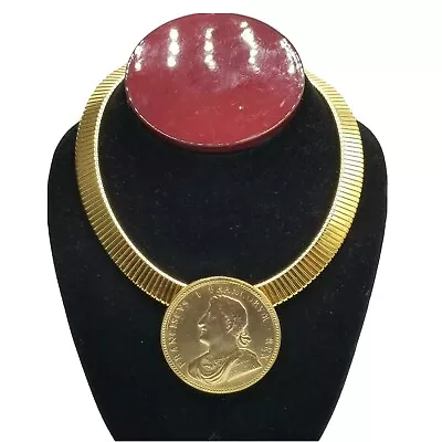 Vtg Lg Choker Pendant Faux Coin Omega Franciscvs Francorvm French King Jewelry  • $49.99