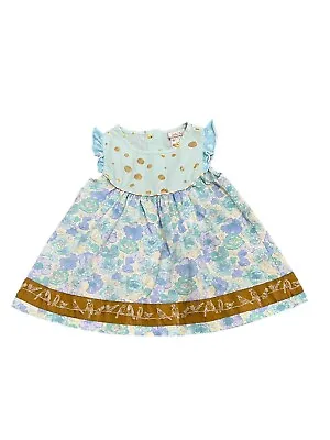 Matilda Jane Toddler Girls 2T Blue Floral Gold Polka Dot Bird Sleeveless Dress • $22