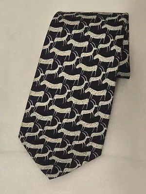 Bvlgari X David Pizzigoni Antelopes Deer Blue 7-Fold Silk Tie 3.75  X 60  EUC • $29.99