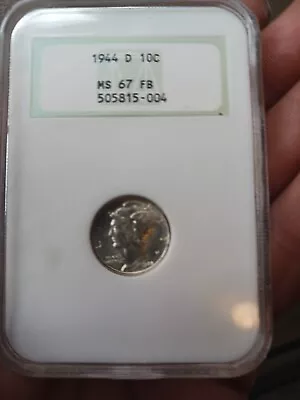 1944-D 10c Mercury Silver Dime - NGC MS 67 FB Early NGC Old Holder  • $135