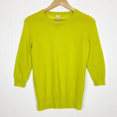 J. Crew 100% Merino Wool Sweater Small Womens Chartreuse Yellow Pullover 3/4 Slv • $19.99