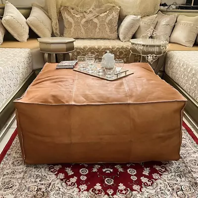 Unstuffed Vintage Elegant Moroccan Footstool Boho Leather Genuine Pouffe • $124.49