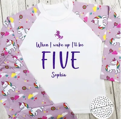 Personalised Childrens Unicorn Pyjamas 1st 2nd 3rd 4th 5th Birthday • £13.49