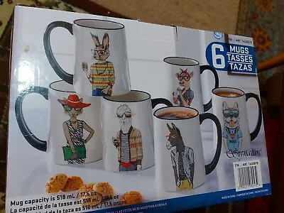 Signature Housewares  Animal Coffee Mugs - 6 Piece 17.5 Oz Stoneware • $20