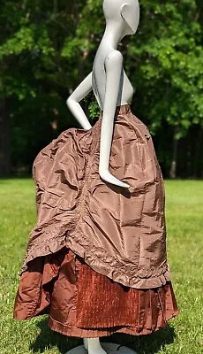 Victorian 1880’s Silk Taffeta Bustle Overskirt Skirt W Ruched Sides  • $316.93