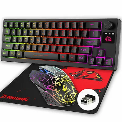£13.43 • Buy 60% Wireless Gaming Keyboard Mouse Set RGB Rainbow Backlit For PC Laptop MAC