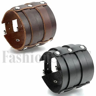Hot Punk Cool Men's Wide Leather Belt Bracelet Cuff Adjustable Wristband Bangle • $10.59