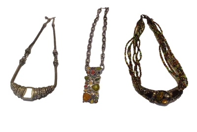 $25 • Buy Vintage Lot 3 Beautiful Choker Necklaces Beaded & Multi Faux Stones Fall Tones!