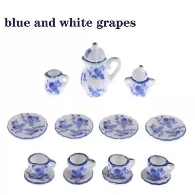 Girls Toys Tea Game Miniature Tea Set Dollhouse Furniture 15pcs 1:12 Porcelain • $15.99