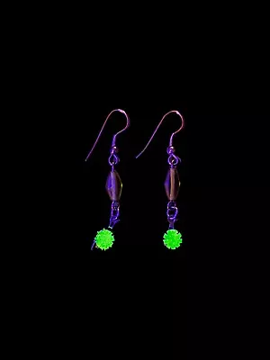 Vintage Uranium Glass Earrings Green Glass Gems Hook Backs • $48