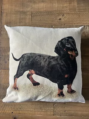 Cute Dachshund Sausage Dog 17” Cushion Cover Zipped Black & Tan For Dog Lovers • £7.99