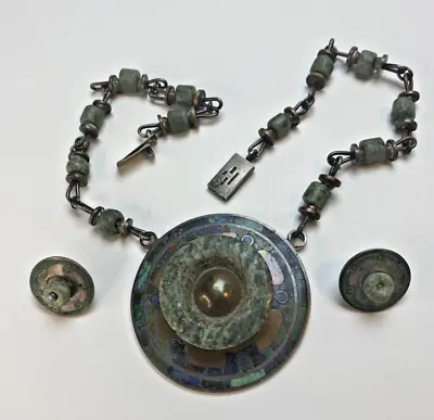 TAXCO Vintage Turquoise En Mexico Sterling 925 Earrings & Pendant Mixed Metals • $275