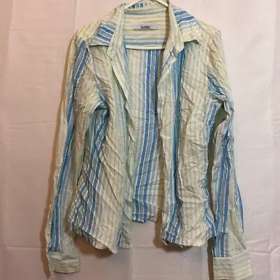 Vintage Blouse Womens Shirt Top Size 10 Blue Green 100% Cotton Work Boho Striped • $15.79