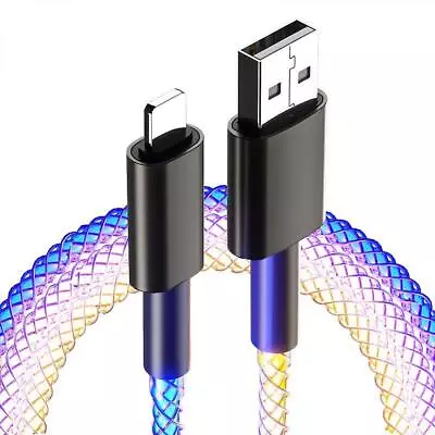 IPhone/SAMSUNG Charger Cable RGB LED Light Up Flowing Fast Charging • £7.48