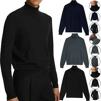 Mens Roll Turtle Polo Neck Jumper Knitted Ribbed Winter Cotton Pullover New • £5.99