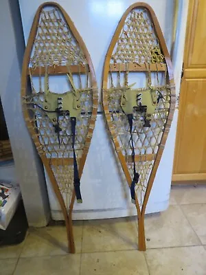 Vintage   Wooden Snowshoes Size  48  `` Long By  14 ` Wide  Chalet Decor   3746 • $48.99