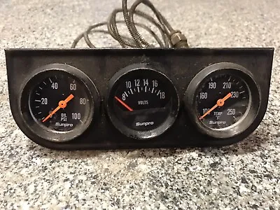 Sunpro Electric Volts Oil Mechanical Temp Mini Triple Gauge Set Black - Untested • $29.99