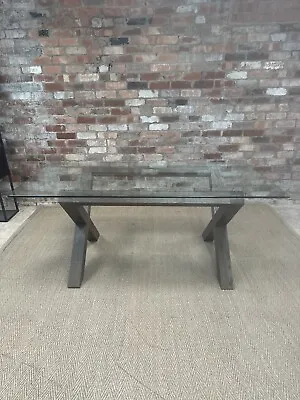 Turin 6 Seater Dining Table Dark Oak Legs Glass Top (RRP £1200) • £650