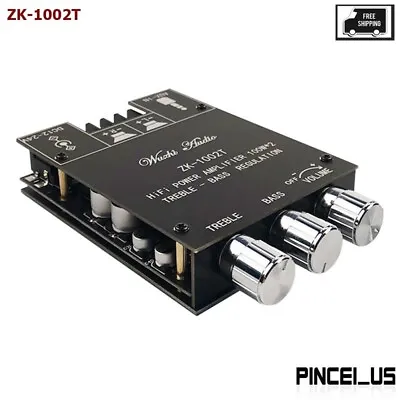 ZK-1002T 100W*2 Bluetooth 5.0 Amplifier Board 2-Ch Stereo Amplifier Treble Bass • $19.98