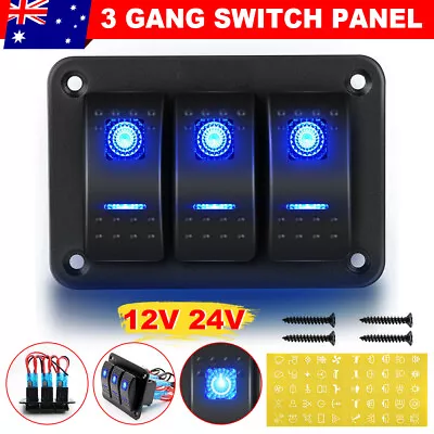 3 Gang Rocker Switch Panel Dual USB ON-OFF Toggle Car Boat 12V-24V Power Socket • $24.85