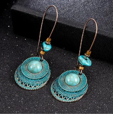 £3.95 • Buy Vintage Boho Long Dangle Drop Earrings Bronze And Turquoise Colour For Women UK