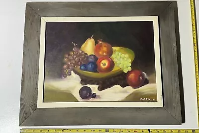 Vintage Mid Century Still Life Oil Painting Of Fruit Bowl Signed DOT ATWOOD • $60