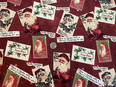 $6 • Buy Christmas Flannel Fabric Vintage Santa Postcards 29  X 42 