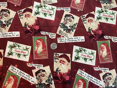 Christmas Flannel Fabric Vintage Santa Postcards 29  X 42  • $6