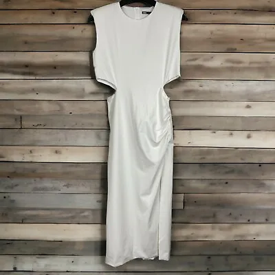 $40 • Buy ZARA Cut Out Midi Dress Solid White Side Slit Medium