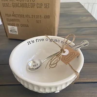 Mudpie Guacamole Dip Cup Set White Ceramic Bowl With Metal Spoon- NEW (U5) • $19.99