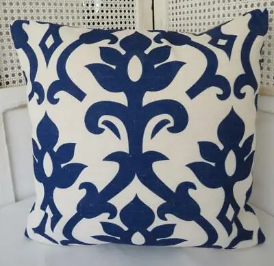 60CM EURO Blue Classic Scrolls Hamptons Beach Coastal Linen Blend Cushion Cover • $18.90