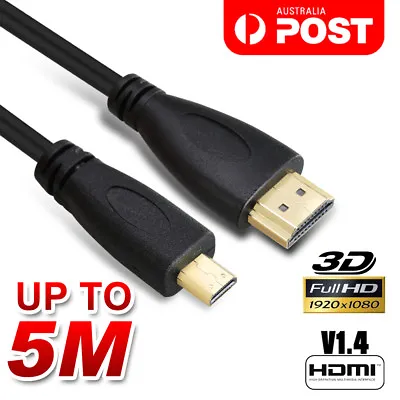$6.95 • Buy Micro HDMI Type D To HDMI Male Cable 1.4V Gold Plated HD 1080P Digital HDTV Lead