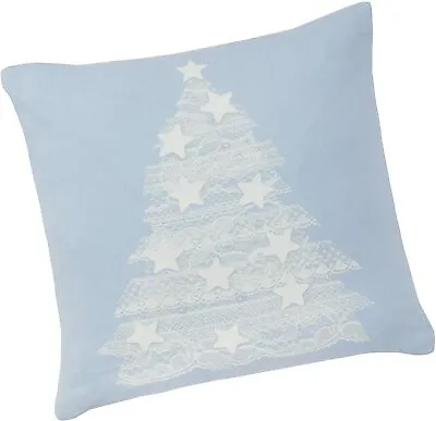 White Lace Effect Christmas Tree Blue Faux Suede Cushion Cover 17in X 17in • £4.90