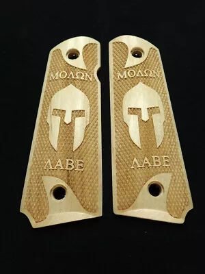 --Maple Molon Labe Spartan Helmet 1911 Grips Checkered Engraved Textured #1 • $35