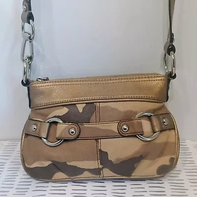 B Makowsky Gold Tan Bronze Camouflage Soft Leather Crossbody Leopard Lining BAG • $38