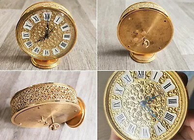 Vintage Jaeger Lecoultre Mechanical Alarm Desk Watch 8 Day Goldplate Filigree • £289