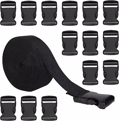 1 1/4 Inch Wide 10 Yards Black Nylon Webbing Strap + 15 PCS Adjustable Buckles • $18.07