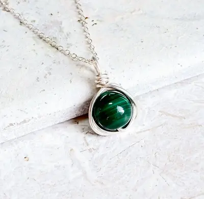 Malachite Pendant Silver Handmade May Birthstone Charm (no Chain) Gift Wrapped • £9.90