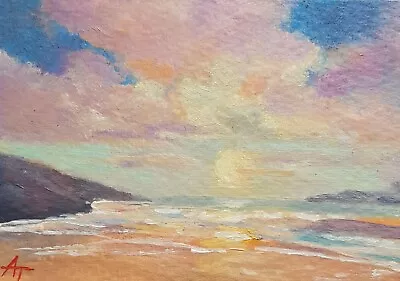 ACEO Original Oil Painting.  Beach Sunset • £8