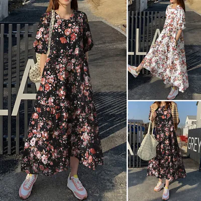 $27.06 • Buy ZANZEA Womens Summer Floral Retro Puff Short Sleeve Holiday Oversized Maxi Dress