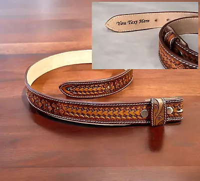 Men's Western Personalized Belt Cowboy Rodeo Full Grain Leather  Without Buckle • $32.99