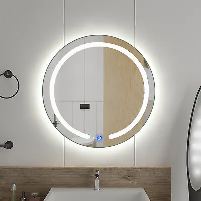 20  Round Bathroom Lighted LED Mirror Illuminated Wall Touch Light Vanity Makeup • $74