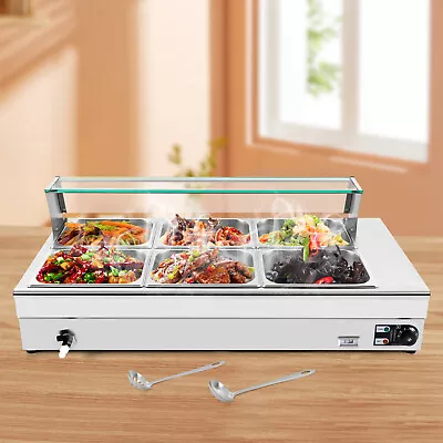 Commercial Food Warmer Steam Table Countertop Buffet Server Bain Marie 6 Pans • $307.01