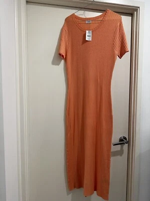 $16 • Buy Cotton On Maternity Friendly Ribbed Midi Dress Size Large Apricot Orange BNWT 