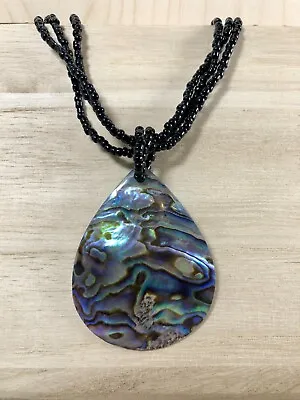 Abalone / Paua Shell Teardrop Pendant On Black Seed Beaded Necklace • £5