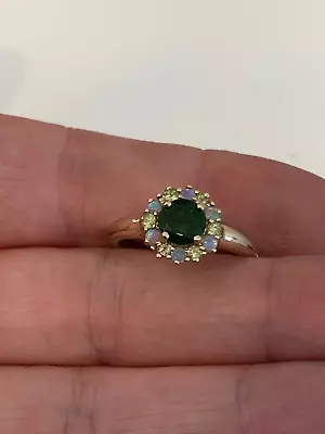 9ct Gold Green Tourmaline Natural Opal & Peridot Cluster Ring 9k 375 • $1.89
