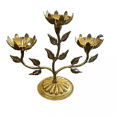 Vintage Gold Plated Brass Floral Candelabra Candle Holder • $47